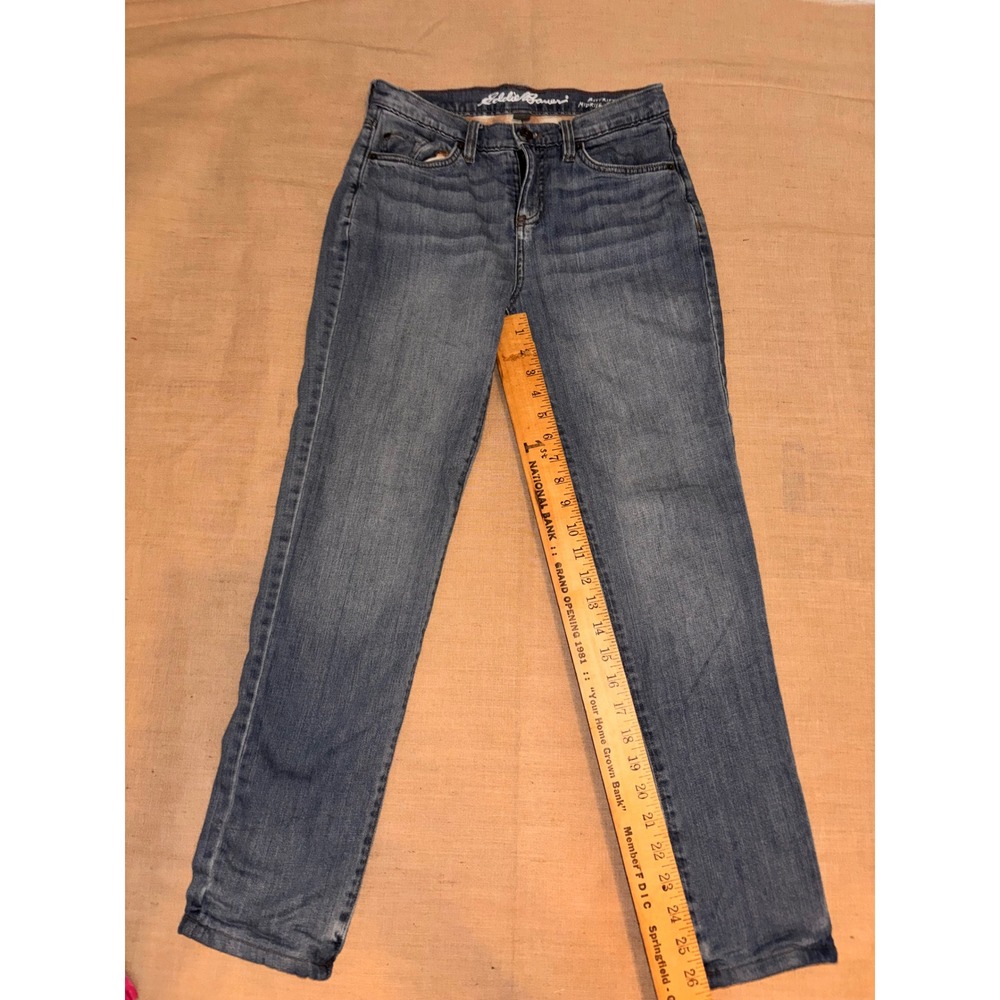 Eddie Bauer Flannel Lined Jeans Women P0 Blue Good Boyfriend Midrise Straight